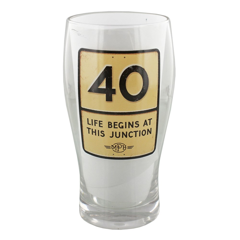 MPH Age 40 Male Downhill Road Sign Pint Glass In Gift Box RRP 6.99 CLEARANCE XL 1.99 or 2 for 3
